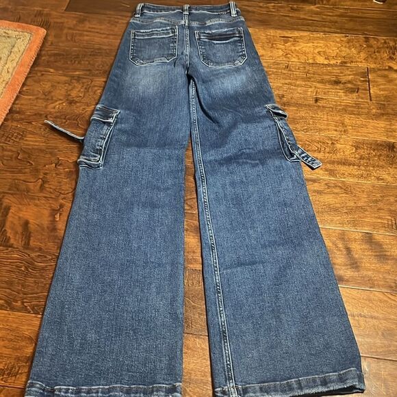 Risen Dark Blue High Rise Wide Leg Cargo Stretch Jean, size 23W/33L - Picture 7 of 11